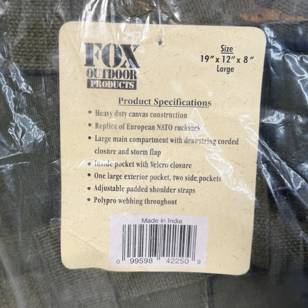 New Fox Outdoor Nato Rucksack Bag Backpack Large 19x12x8 Olive Drab Green 42-25